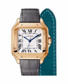 SANTOS DE CARTIER, MEDIUM, AUTOMATIC, ROSE GOLD, TWO INTERCHANGEABLE LEATHER BRACELETS