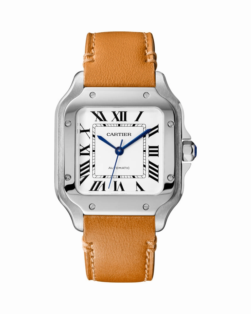 SANTOS DE CARTIER, MEDIUM, AUTOMATIC, STEEL, INTERCHANGEABLE STEEL AND LEATHER BRACELETS