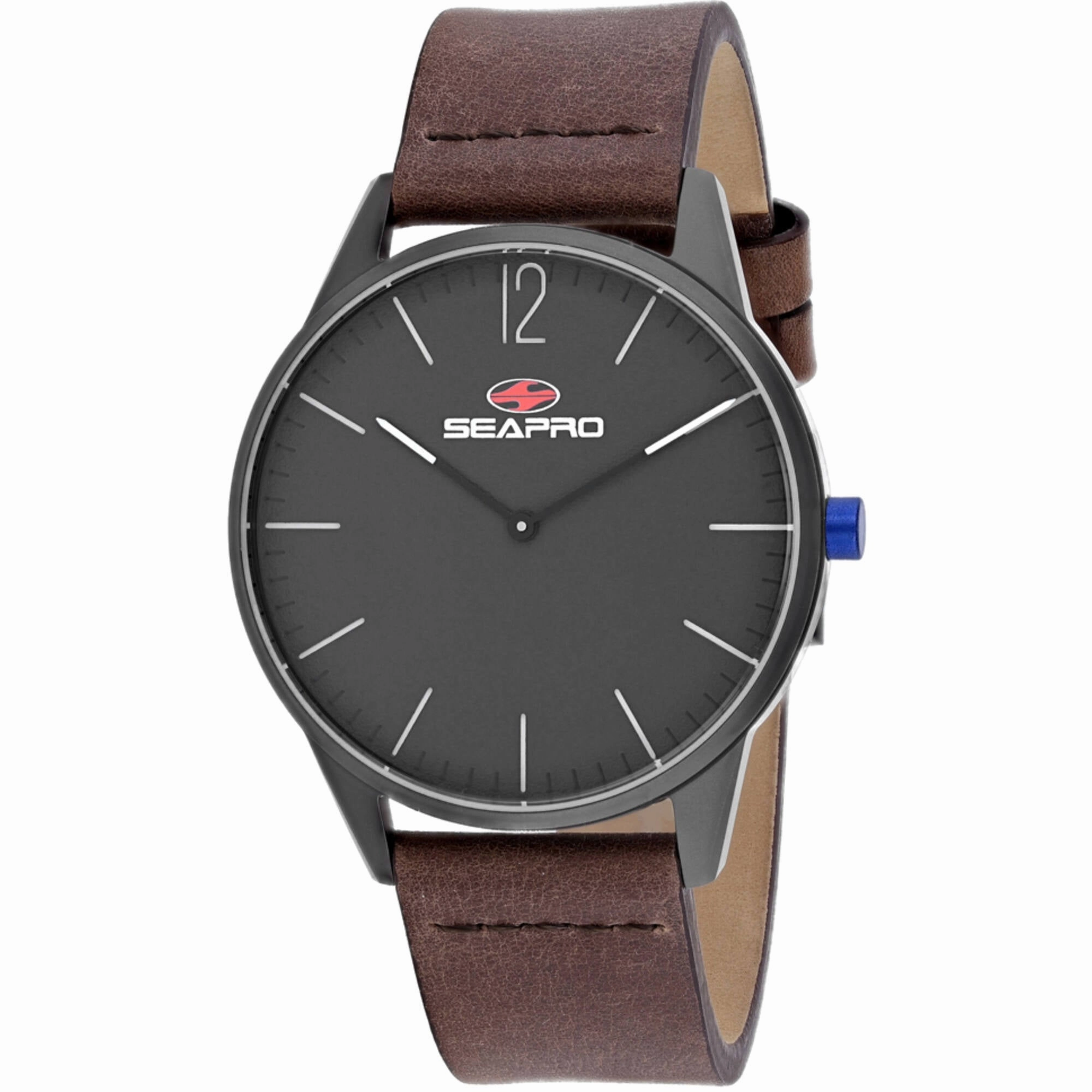 Seapro Men's Watch - Black Hole Gunmetal Case Black Dial Leather Strap | SP0104
