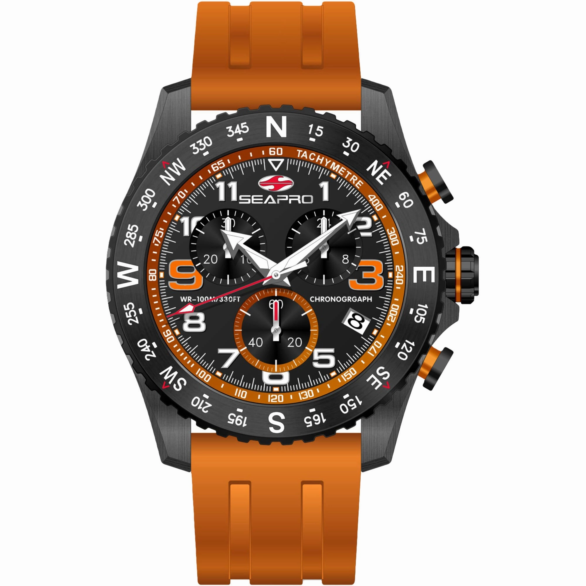 Seapro Men's Watch - Gallantry Quartz Black Dial Orange Rubber Strap | SP9734