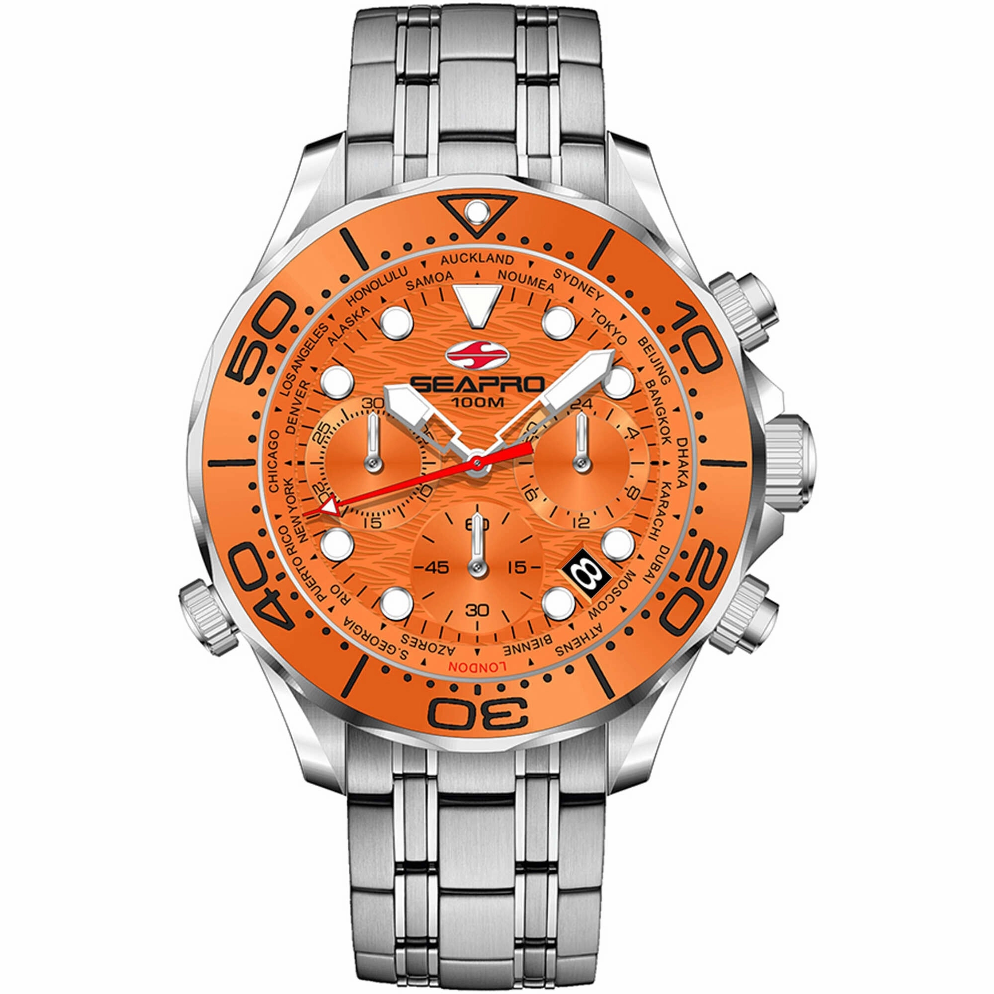 Seapro Men's Watch - Mondial Timer Orange Dial Stainless Steel Bracelet | SP0154