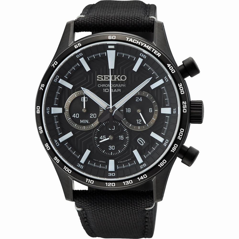Seiko Chronograph Black Stainless Steel Nylon Band Men's Watch SSB417P