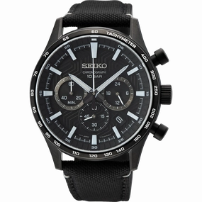 Seiko Chronograph Black Stainless Steel Nylon Band Men's Watch SSB417P