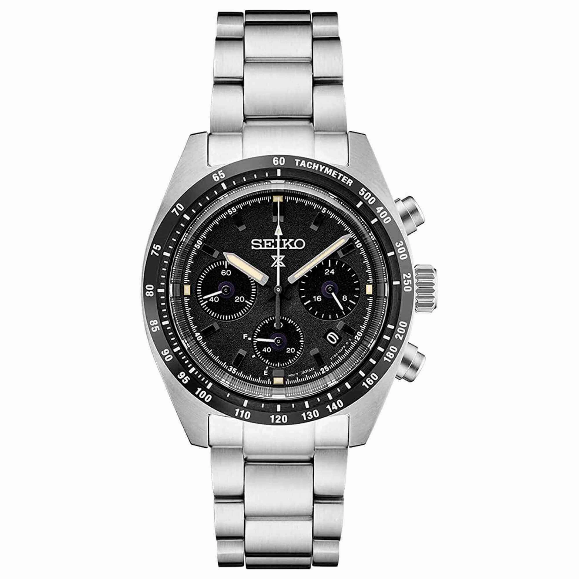 Seiko Men's Chrono Watch - Prospex Speedtimer Silver Tone Case Black Dial | SSC819P1