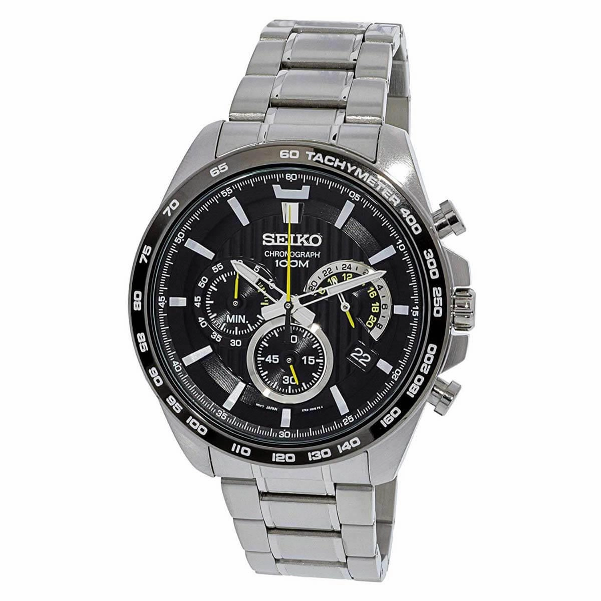Seiko Men's Chronograph Watch - Black Dial Steel Bracelet | SSB303P1
