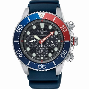 Seiko Men's Chronograph Watch - Prospex  Black Dial Blue Silicone Strap | SSC785P1