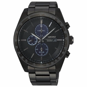 Seiko Men's Chronograph Watch - Solar Black & Blue Dial Black Bracelet | SSC721P1