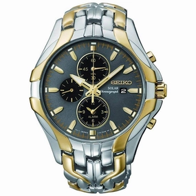 Seiko Men's Chronograph Watch - Solar Black and Grey Dial Bracelet | SSC138