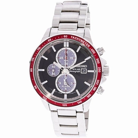 Seiko Men's Chronograph Watch - Solar Black Dial Stainless Steel Bracelet | SSC433