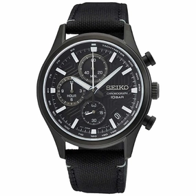 Seiko Men's Quartz Watch - Dress Chronograph Black Dial Nylon Strap Date | SSB421P1