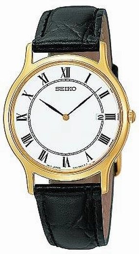Seiko Men's Roman Numeral Leather Strap Watch SKP330