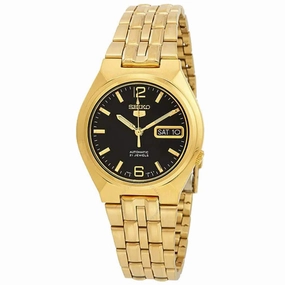 Seiko Men's Watch - 5 Sports Automatic Black Dial Yellow Gold Bracelet | SNKL66K1