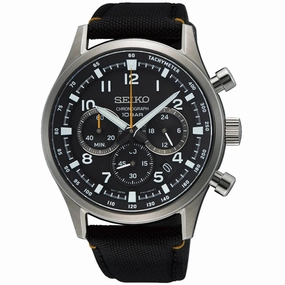 Seiko Men's Watch - Chronograph Quartz Black Dial Nylon Strap | SSB449P1