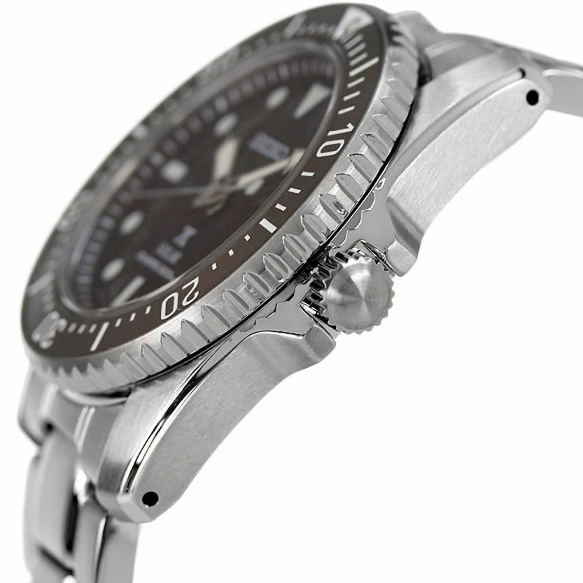 Seiko Men's Watch - Prospex Solar Brown Dial Steel Bracelet Rotating Bezel | SNE571P1
