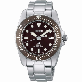Seiko Men's Watch - Prospex Solar Brown Dial Steel Bracelet Rotating Bezel | SNE571P1