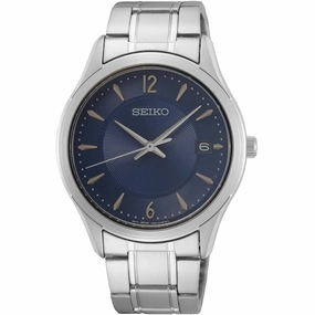 Seiko Men's Watch - Quartz Blue Dial Silver Steel Bracelet Date Display | SUR419P1