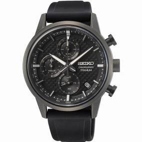 Seiko Men's Watch - Quartz Chronograph Black Dial Silicone Strap Titanium | SSB393P1