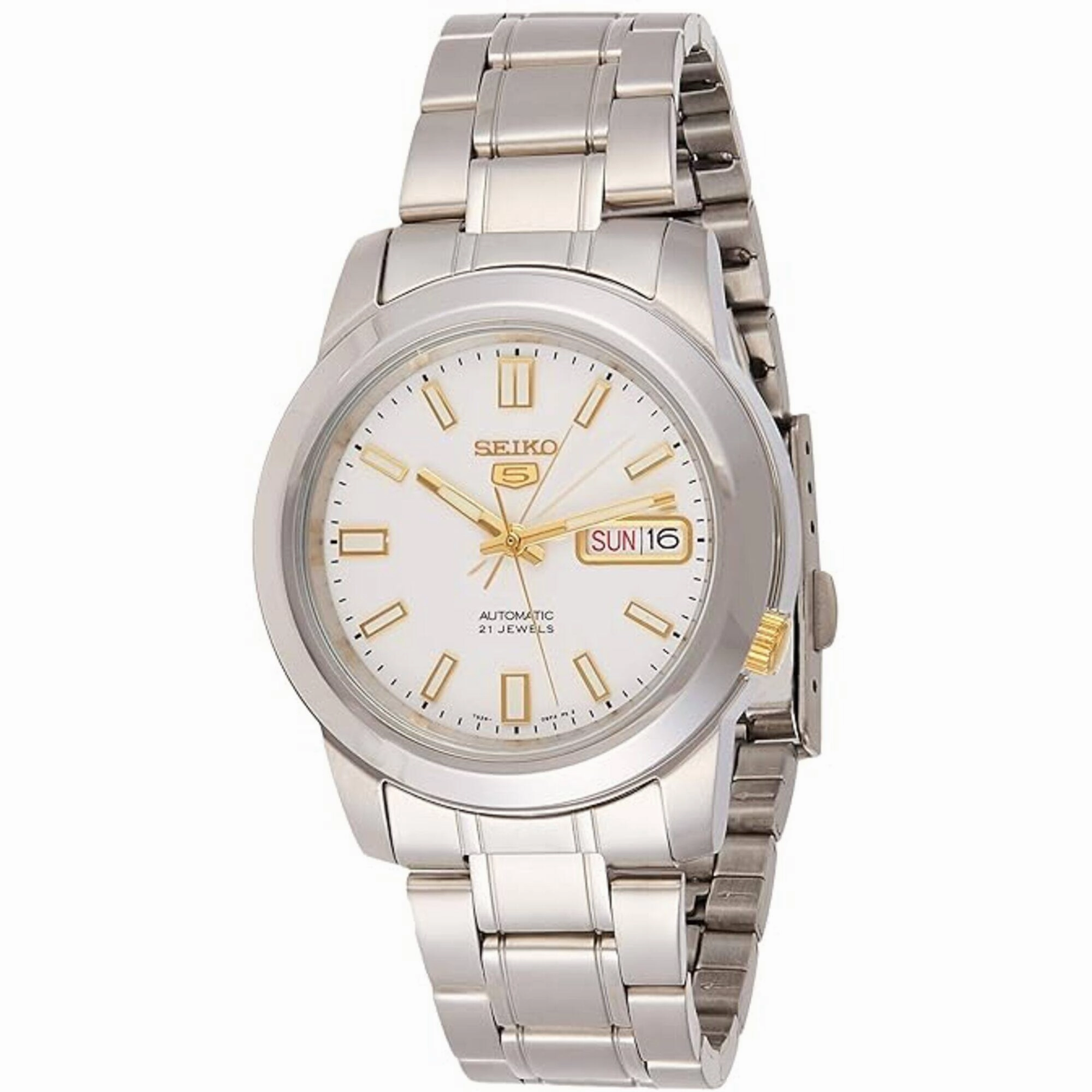 Seiko Men's Watch - Seiko 5 Automatic White Dial Stainless Steel Bracelet | SNKK07