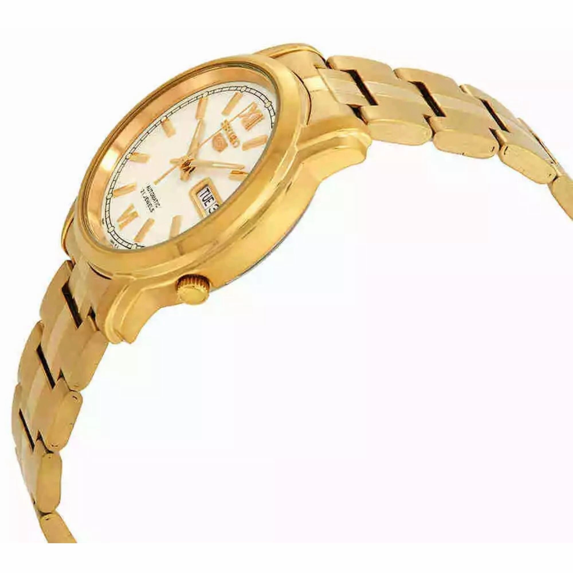Seiko Men's Watch - Seiko 5 Automatic White Dial Yellow Gold Bracelet | SNKK84