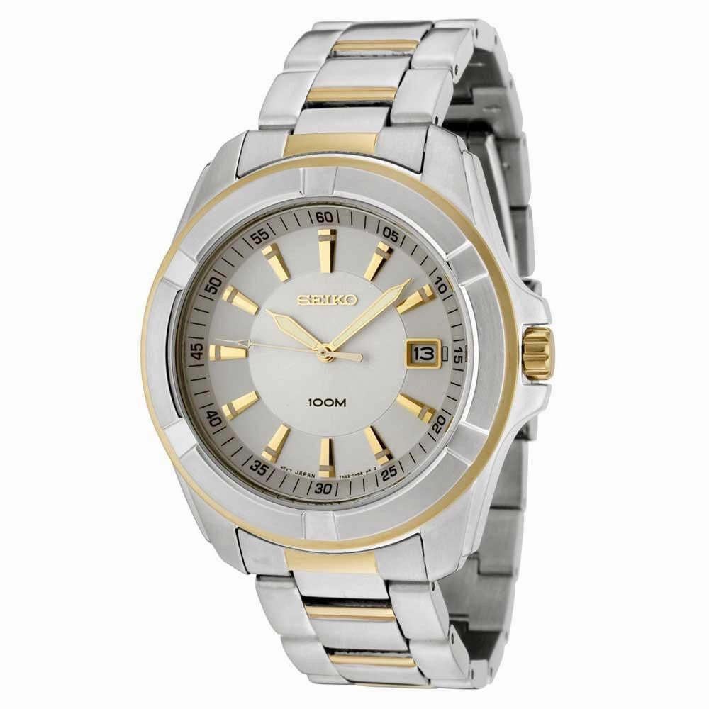 Seiko SGEE74P1 Men's Two-Tone Gold Plated SS Silver Dial Watch