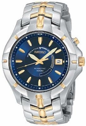 Seiko SKA402 Men's Kinetic Two Tone Gold Plated Blue Dial Watch