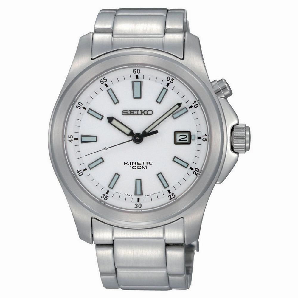 Seiko SKA461P1 Men's Kinetic White Dial Stainless Steel Date Watch