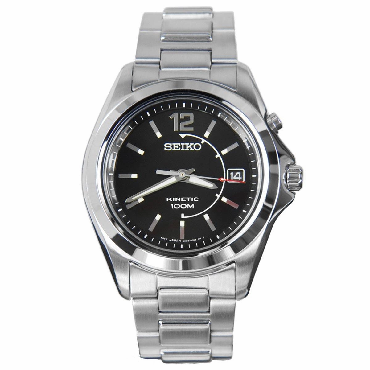 Seiko SKA477 Men's Stainless Steel Black Dial Kinetic Watch