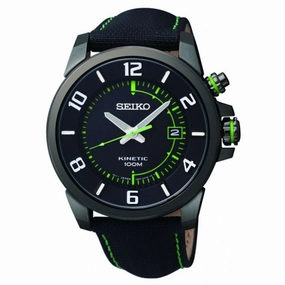 Seiko SKA557 Men's Kinetic Black Dial Black Fabric & Leather Strap Watch