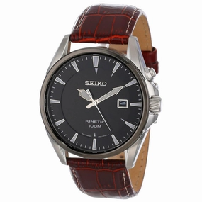 Seiko SKA569 Men's Black Dial Brown Leather Strap Kinetic Watch