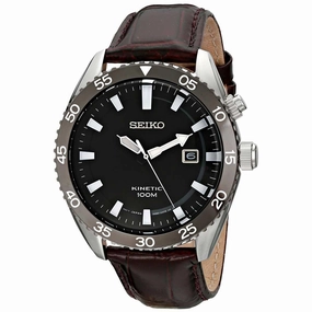 Seiko SKA627 Men's Black Dial Red Leather Strap Kinetic Watch