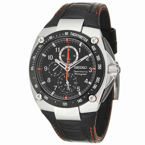 Seiko SNAD59 Men's Sportura Chronograph Alarm Black Dial Black Leather Strap Watch