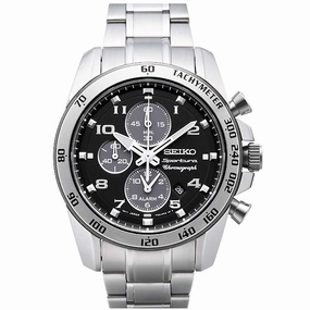 Seiko SNAE61P1 Men's Sportura Black Dial Steel Bracelet Chronograph Alarm Watch