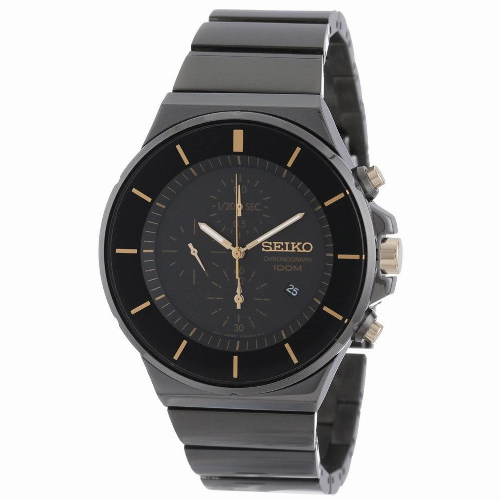 Seiko SNDD57 Men's Classic Black Dial Black IP Steel Bracelet Chronograph Watch