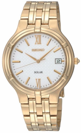 Seiko SNE030 Men's Gold Tone White Dial Solar Powered Watch