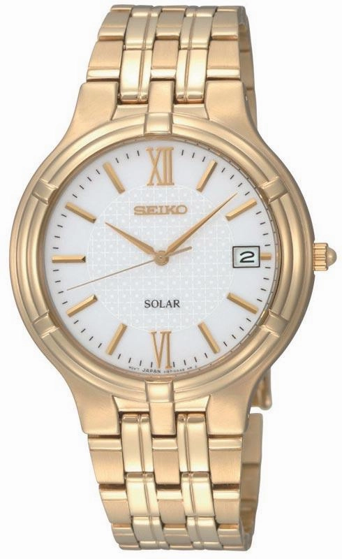 Seiko SNE030 Men's Gold Tone White Dial Solar Powered Watch