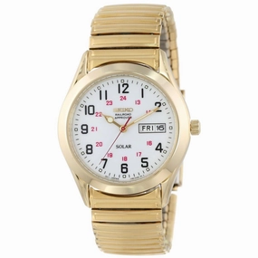 Seiko SNE064 Men's Core Solar Power Reserve White Dial Yellow Gold Steel Expansion Bracelet Watch