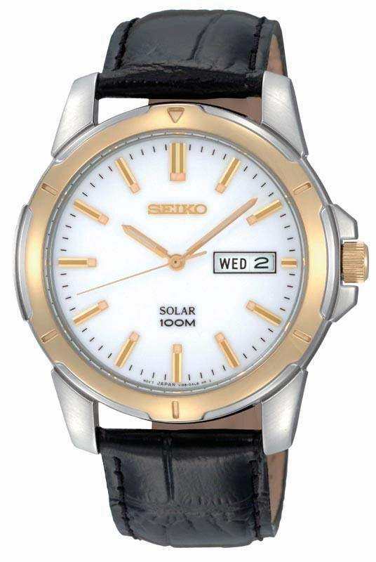Seiko SNE104 Men's White Dial Leather Strap Solar Powered Watch