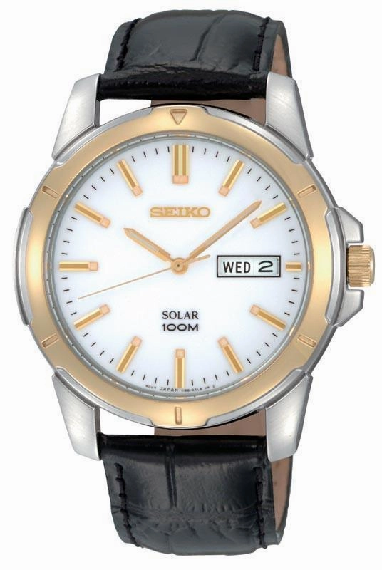 Seiko SNE104 Men's White Dial Leather Strap Solar Powered Watch
