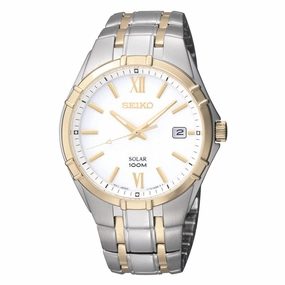 Seiko SNE216 Men's Solar White Dial Two Tone Stainless Steel Bracelet Watch