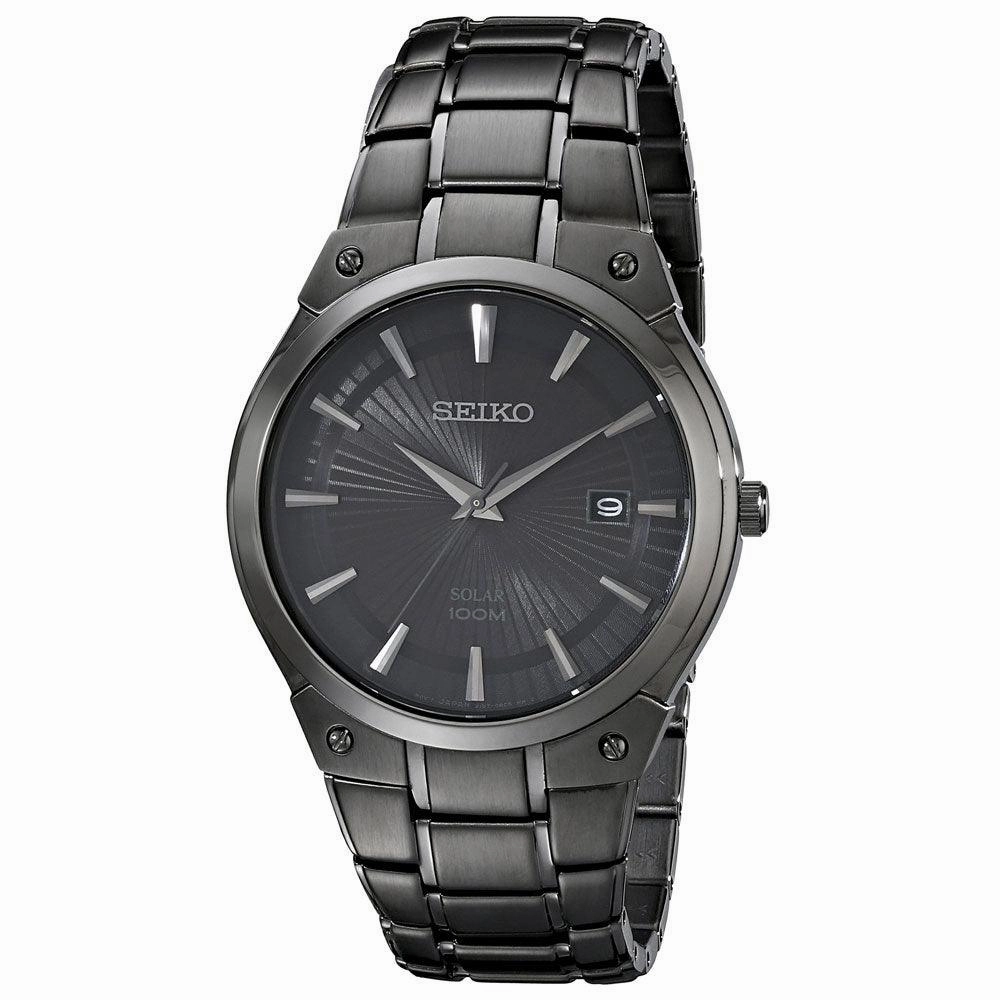 Seiko SNE325 Men's Core Solar Black Dial Black IP Steel Bracelet Power Reserve Watch