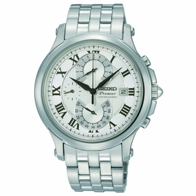 Seiko SPC065P1 Men's Premier Chronograph White Dial Stainless Steel Bracelet Watch
