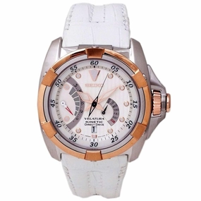 Seiko SRH014P1 Men's Velatura White Dial White Leather Strap Kinetic Watch