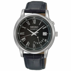 Seiko SRN035P1 Men's Kinetic Black Dial Brown Leather Strap Watch