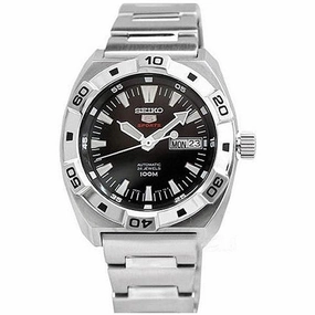 Seiko SRP281 Men's 5 Sports Stainless Steel Bracelet Automatic Black Dial Watch