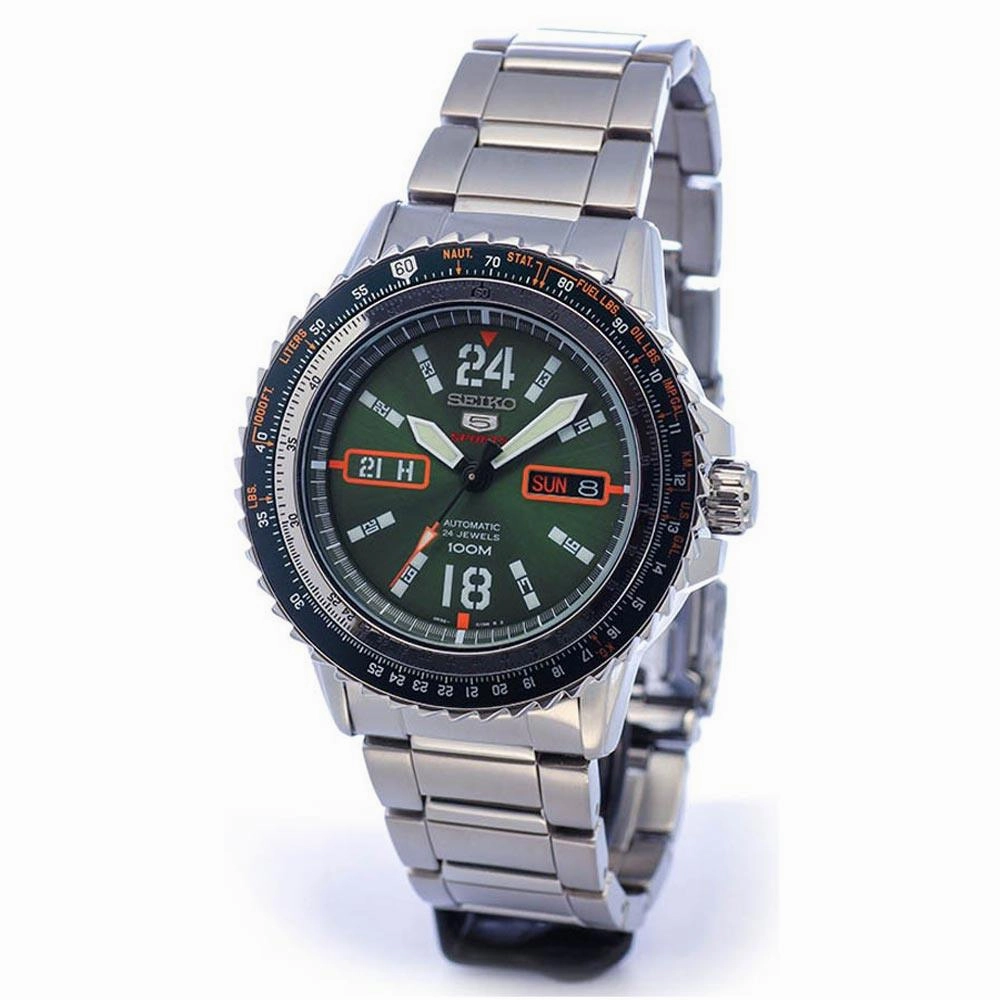 Seiko SRP349 Men's 5 Sports Green Dial Stainless Steel Automatic Watch