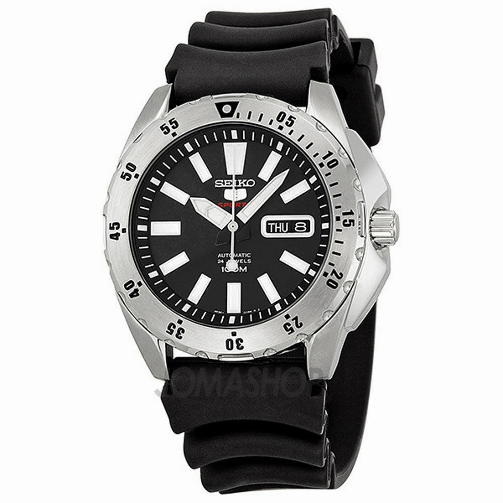 Seiko SRP357K2 Men's 5 Sports Black Dial Rubber Strap Automatic Watch