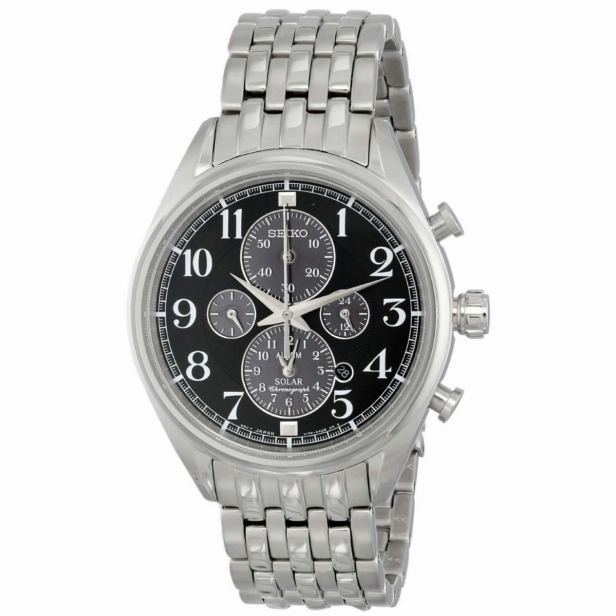Seiko SSC207 Men's Solar Chronograph Black Dial Steel Bracelet Alarm Watch