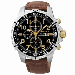 Seiko SSC309 Men's Core Solar Black Dial Brown Leather Strap Chronograph Alarm Watch