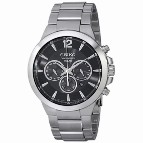 Seiko SSC321 Men's Recraft Solar Chronograph Black Dial Steel Bracelet Watch
