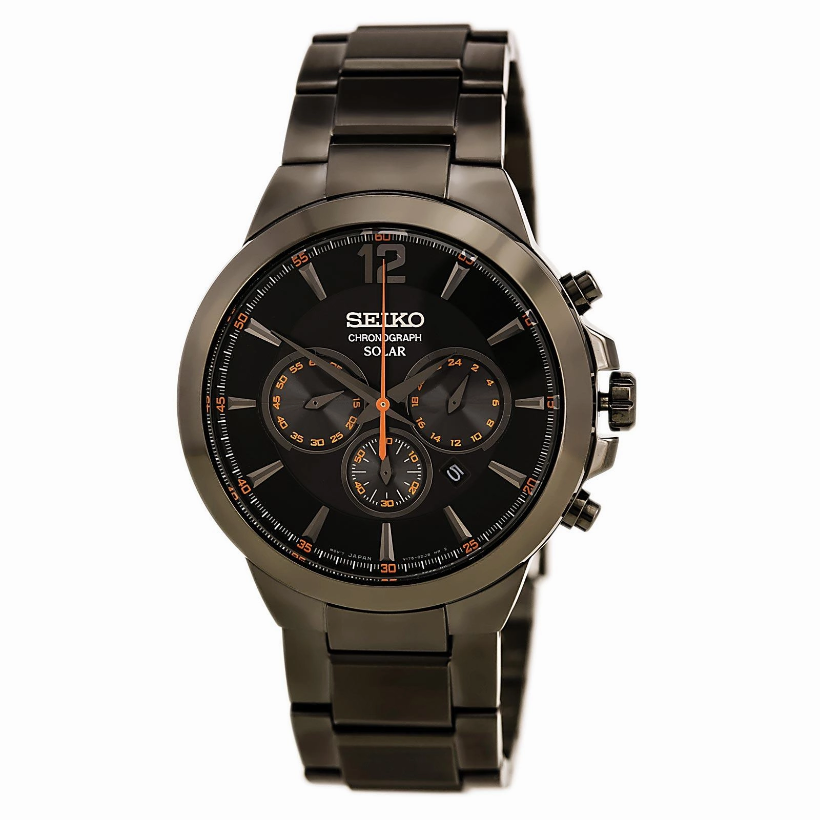 Seiko SSC323 Men's Recraft Solar Chronograph Black Dial Black IP Steel Bracelet Watch
